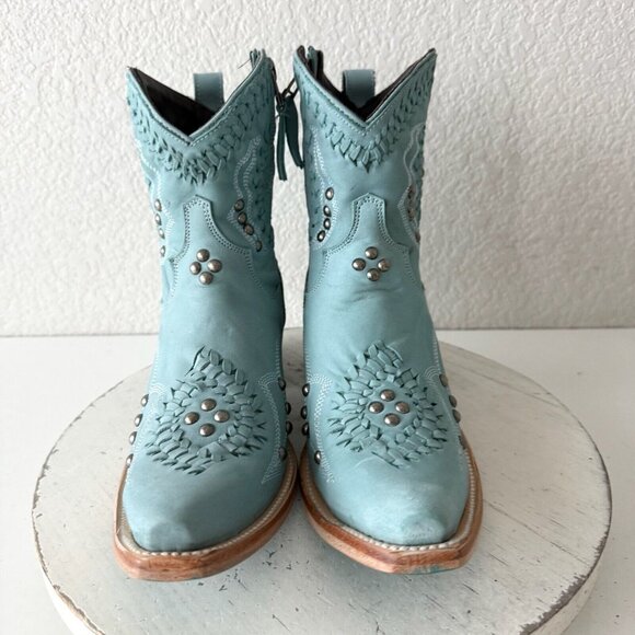 Lane COSSETTE Womens Cowboy Bootie 7.5 Blue Leather Cowgirl Western Ankle Boots - Picture 7 of 13